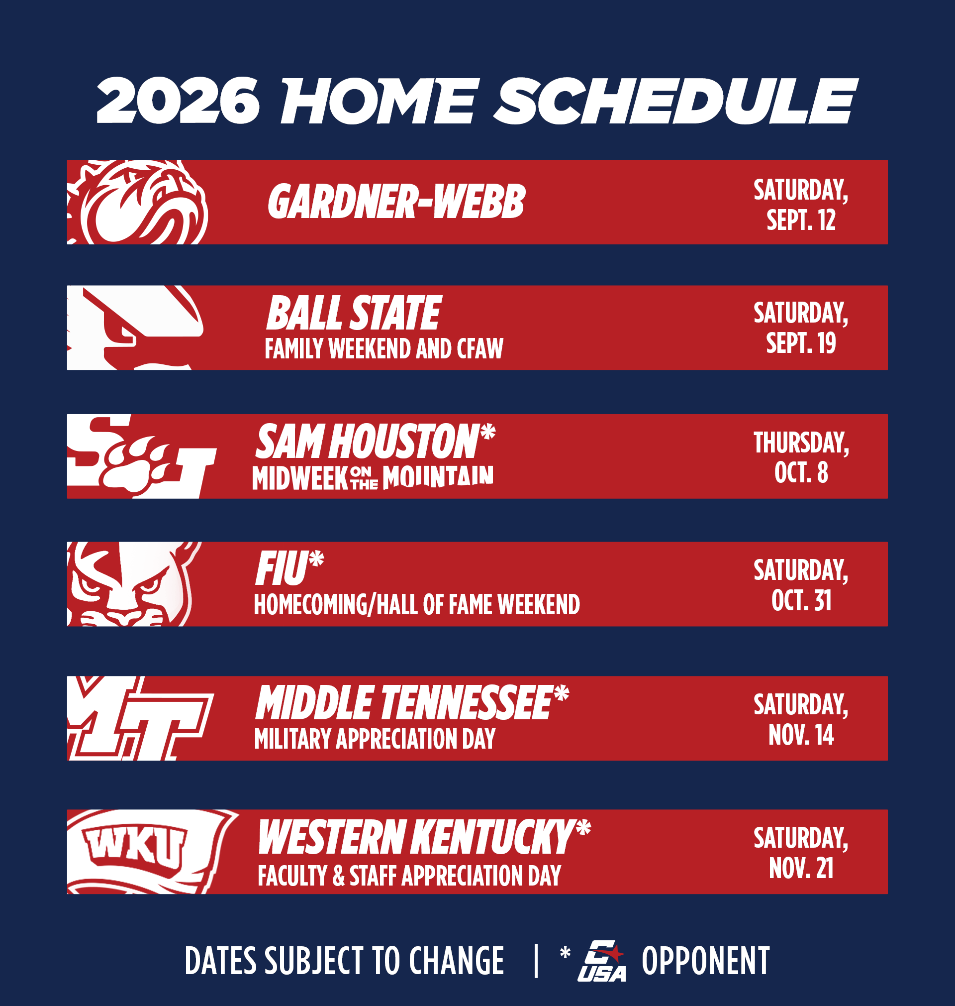 2026 Home Schedule