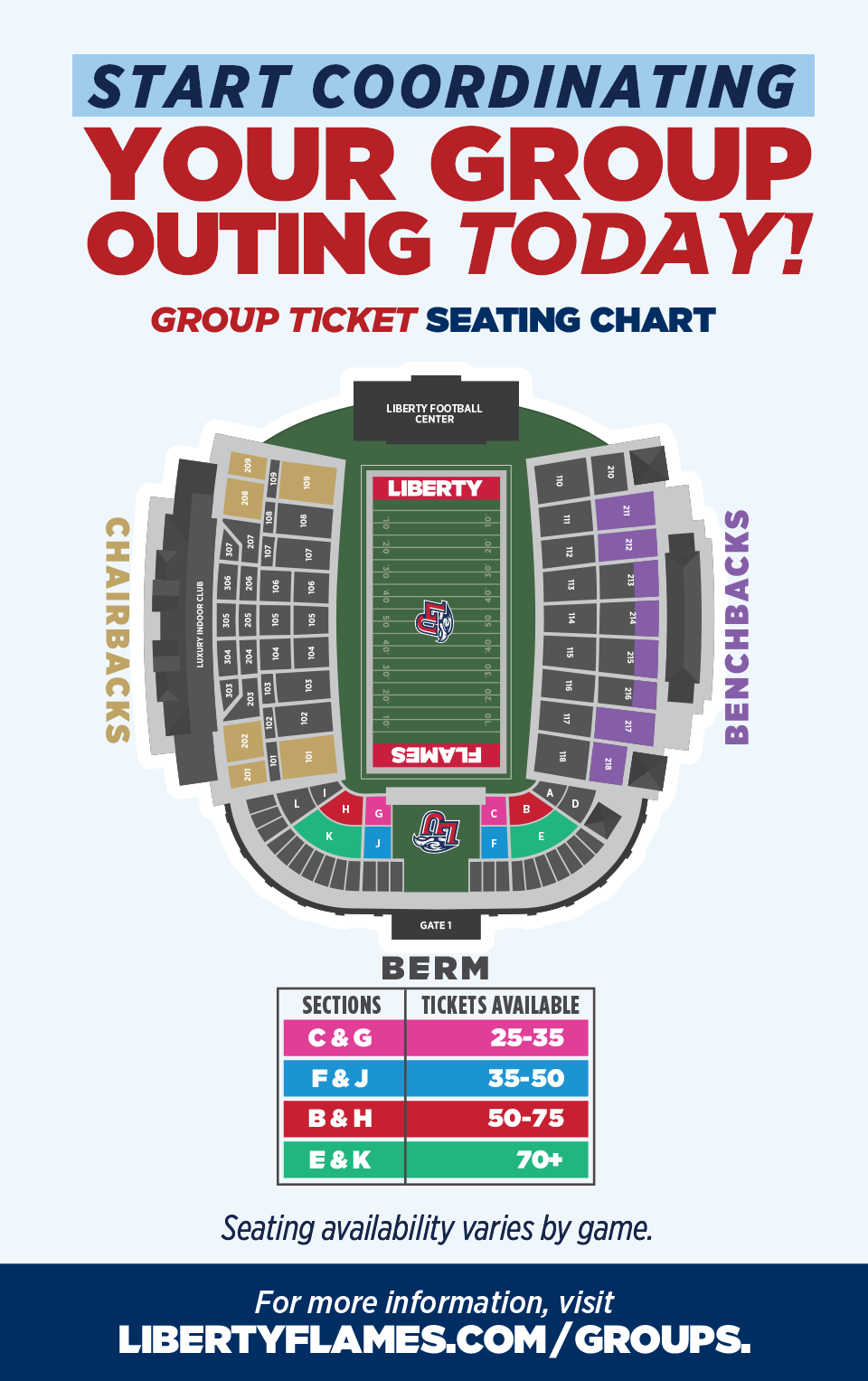 Group Ticket Seating Chart, contact the liberty ticket office at 434-592-5015 for more info