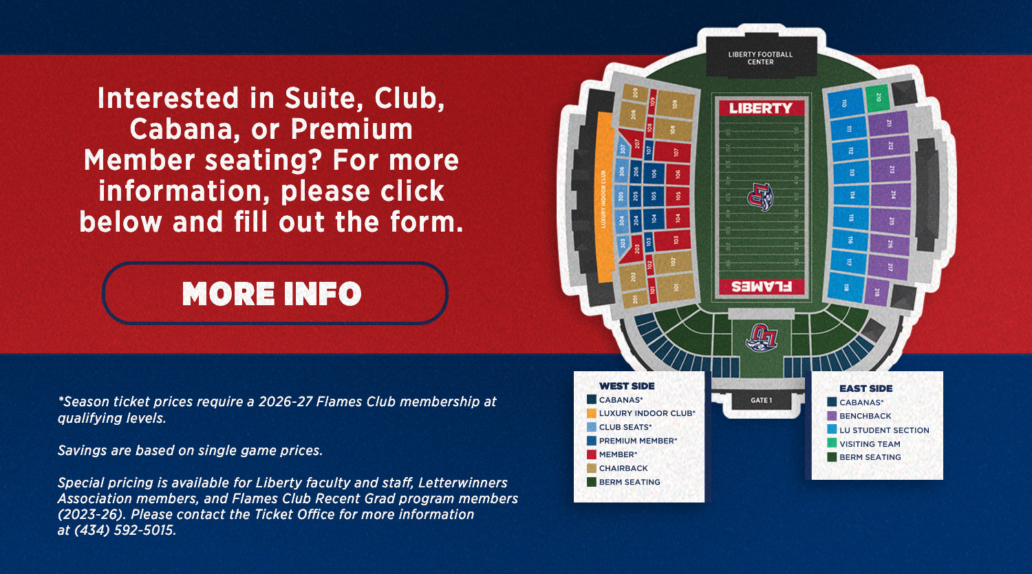 Interested in premium seating? Fill out the form below. Also view our seating chart.