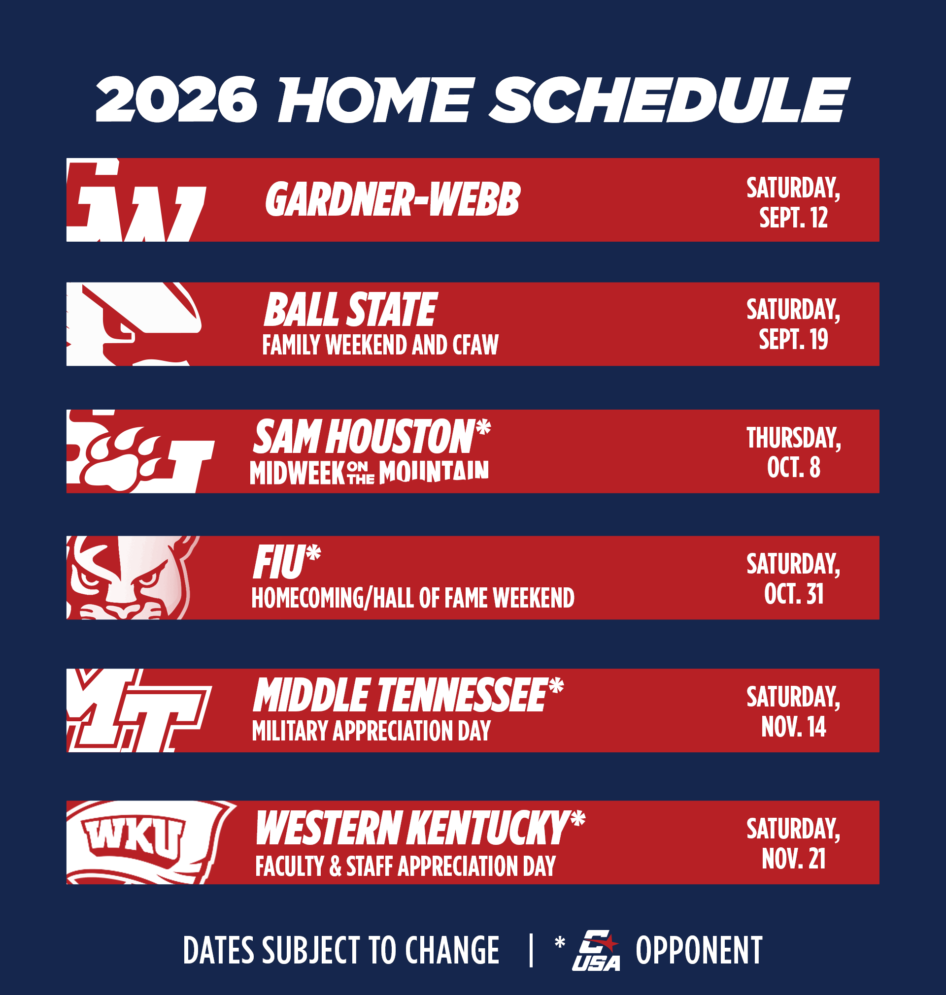2026 Home Schedule