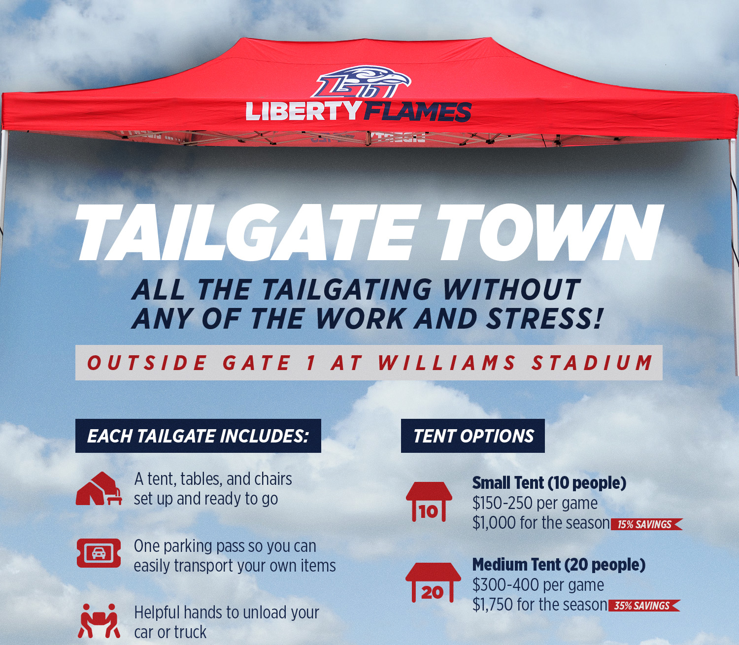 Call us for information about tailgate town where we do all the work for you! 434-592-5015.