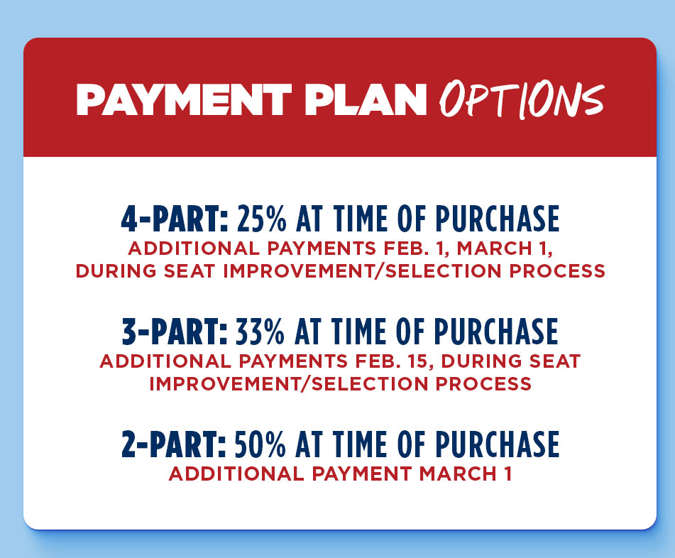 Payment Plans: 4-Part, 3-Part, 2-Part, Call the Liberty Flames Ticket Office at 434-592-5015 for more information
