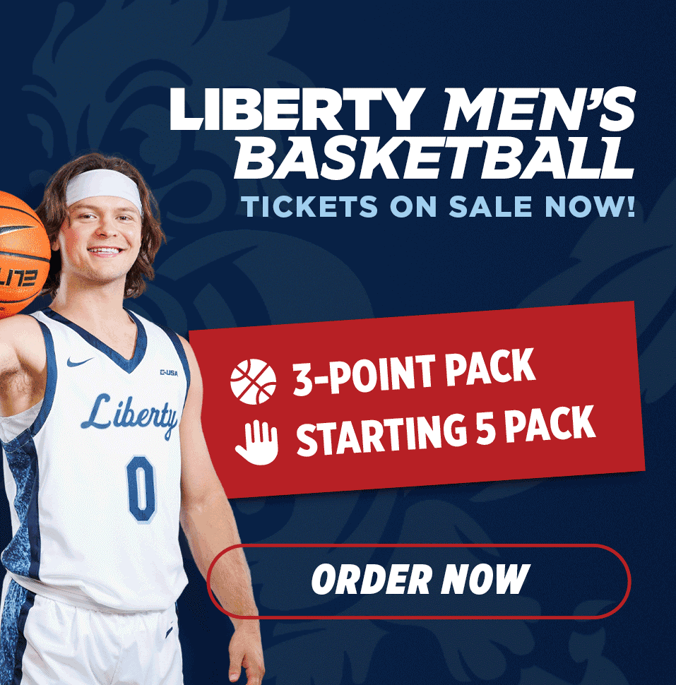 Liberty Men's Basketball mini-plans on sale! Choose between the 3-Point Pack and the Starting 5 Pack. Click here for more information